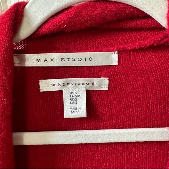 Max Studio Women’s Size S 100% Cashmere 2-Ply Knit Open Red Cardigan w/ Pockets - Picture 6 of 9